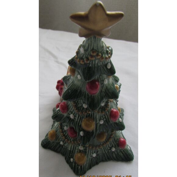 Fitz and Floyd Wee Christmas Tree ceramic with red candle candle holder smiley - Picture 8 of 10